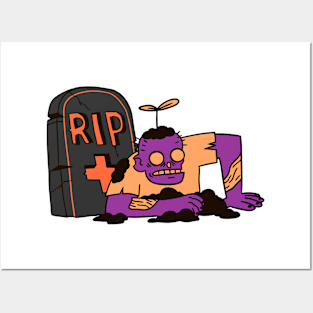 zombie in graveyard coming out scary design Posters and Art